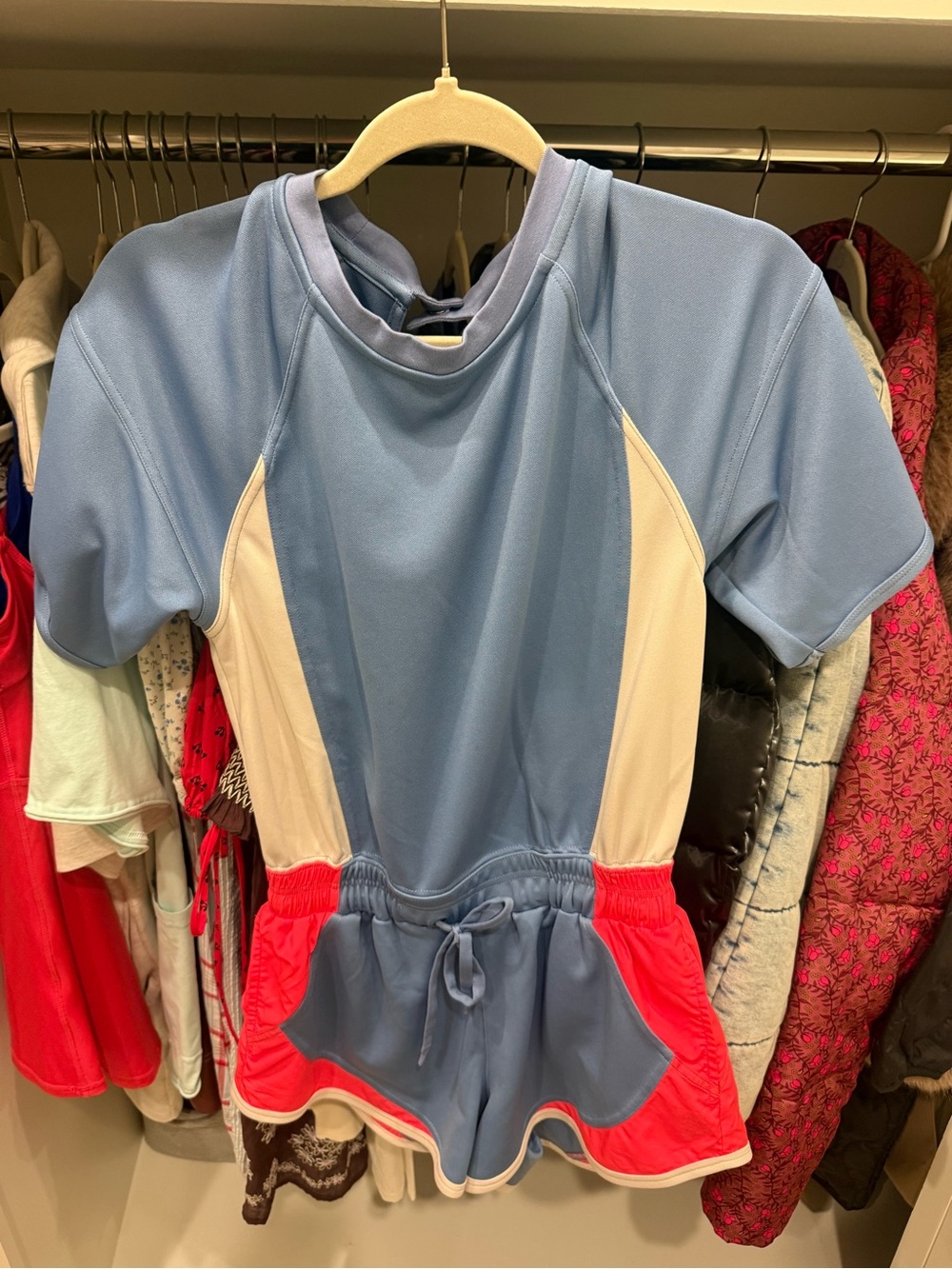 FP Movement by Free People Blue, White & Coral Athletic Romper